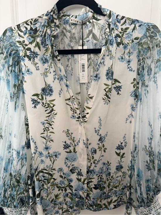 Alice + Olivia Tops - Alice + Olivia White Blouse with Blue Floral Print